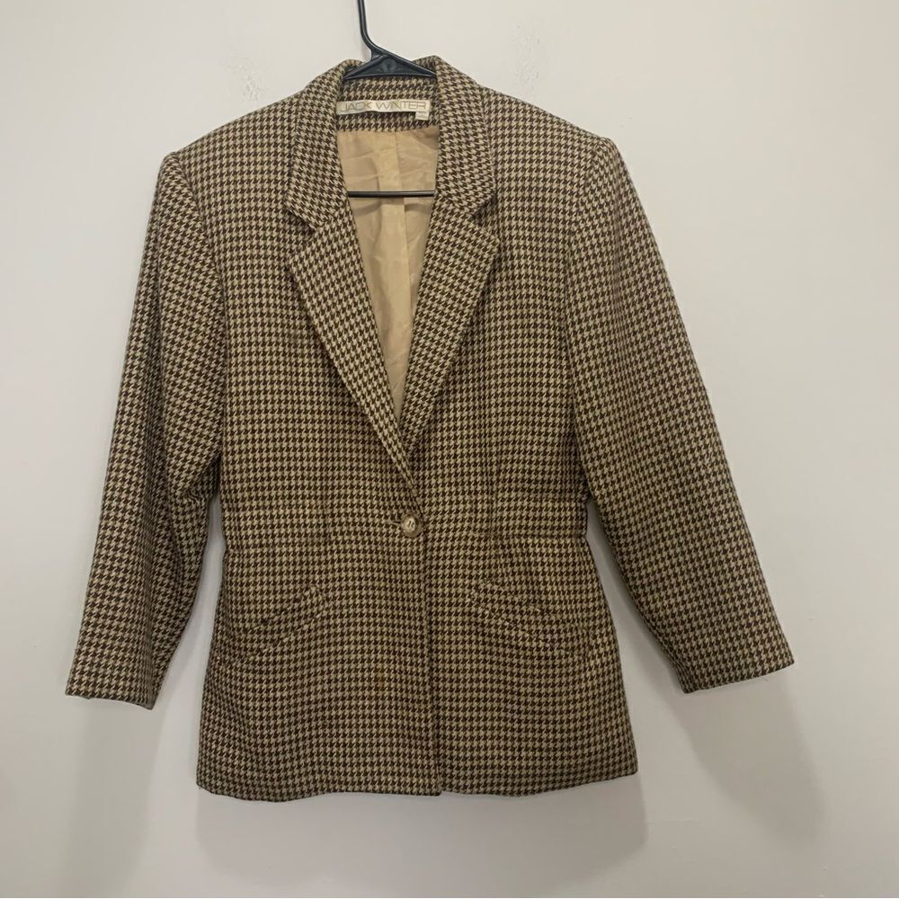Vintage Jack Winter Brown and Tan Houndstooth Blazer Size Small